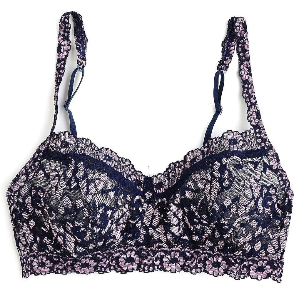 HANKY PANKY Crossdyed Retro Bralette Lace Bra Womens XS Navy Pink NWT